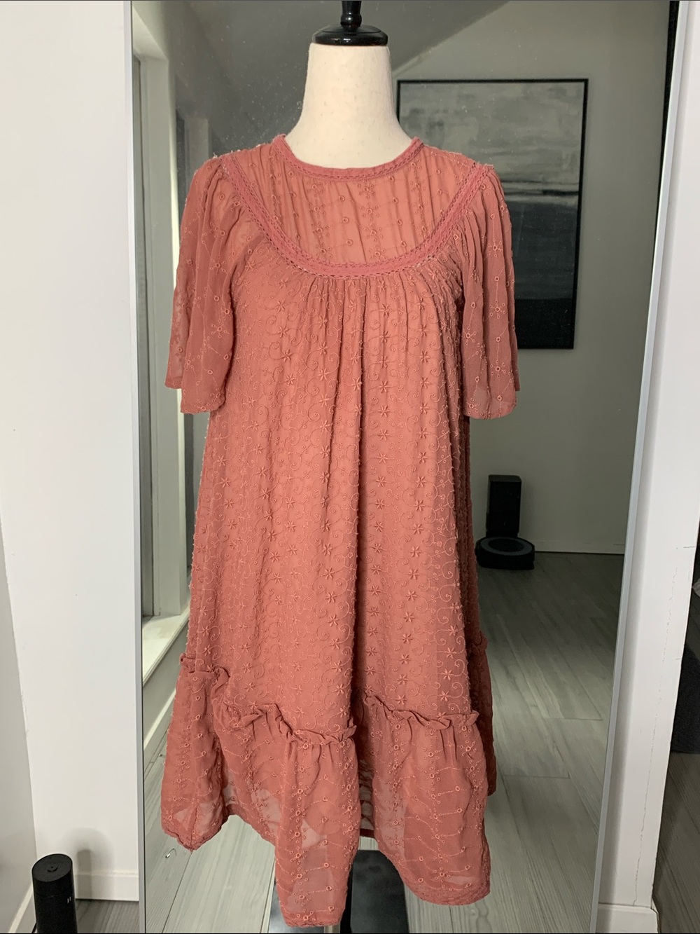 Zara Girls' Eyelet Ruffle Dress in Dusty Rose